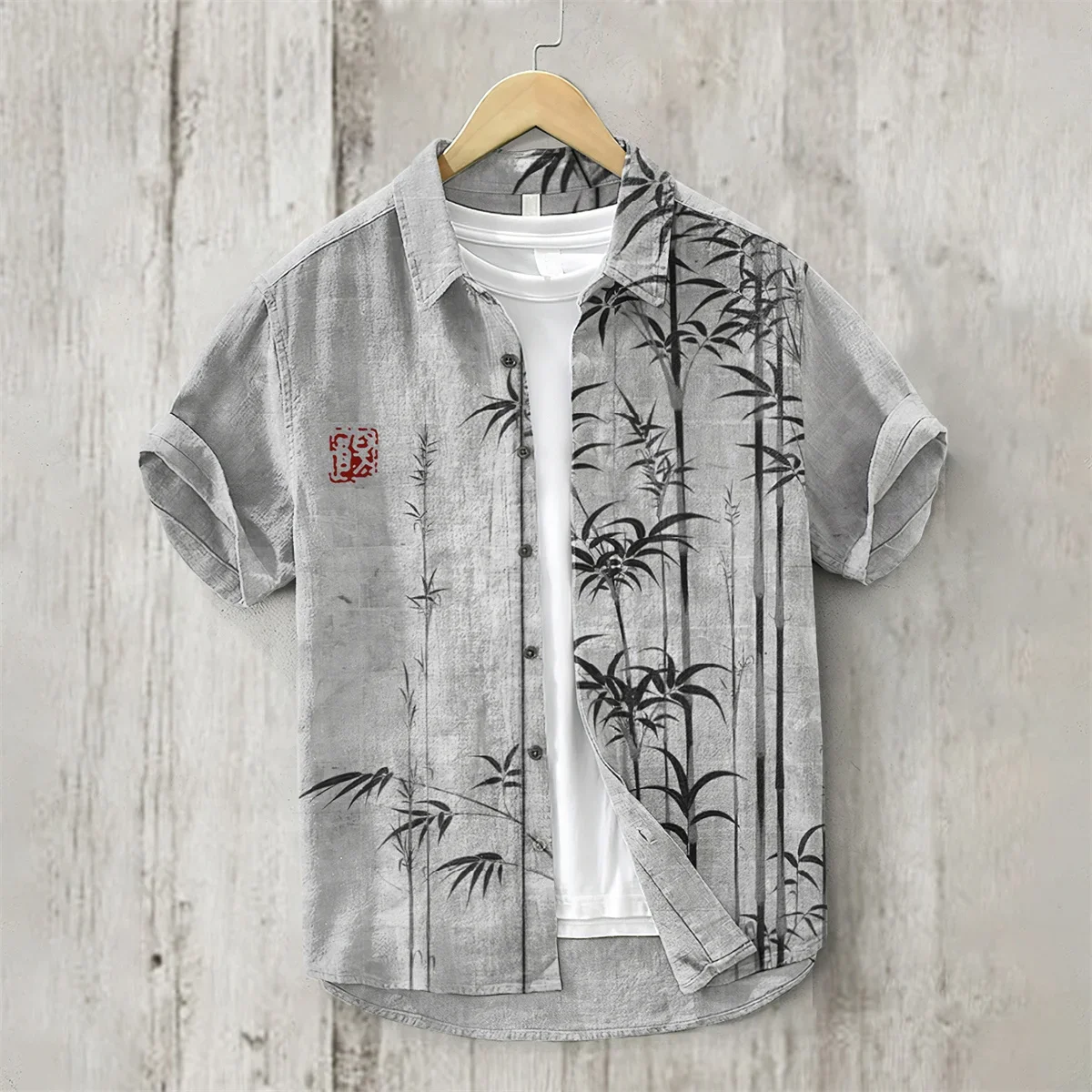 Men's Short Sleeve Beach T-Shirt, Linen Shirt, Hawaiian Vacation, 3D Digital Printing Collar, Button, New Fashion, 2024