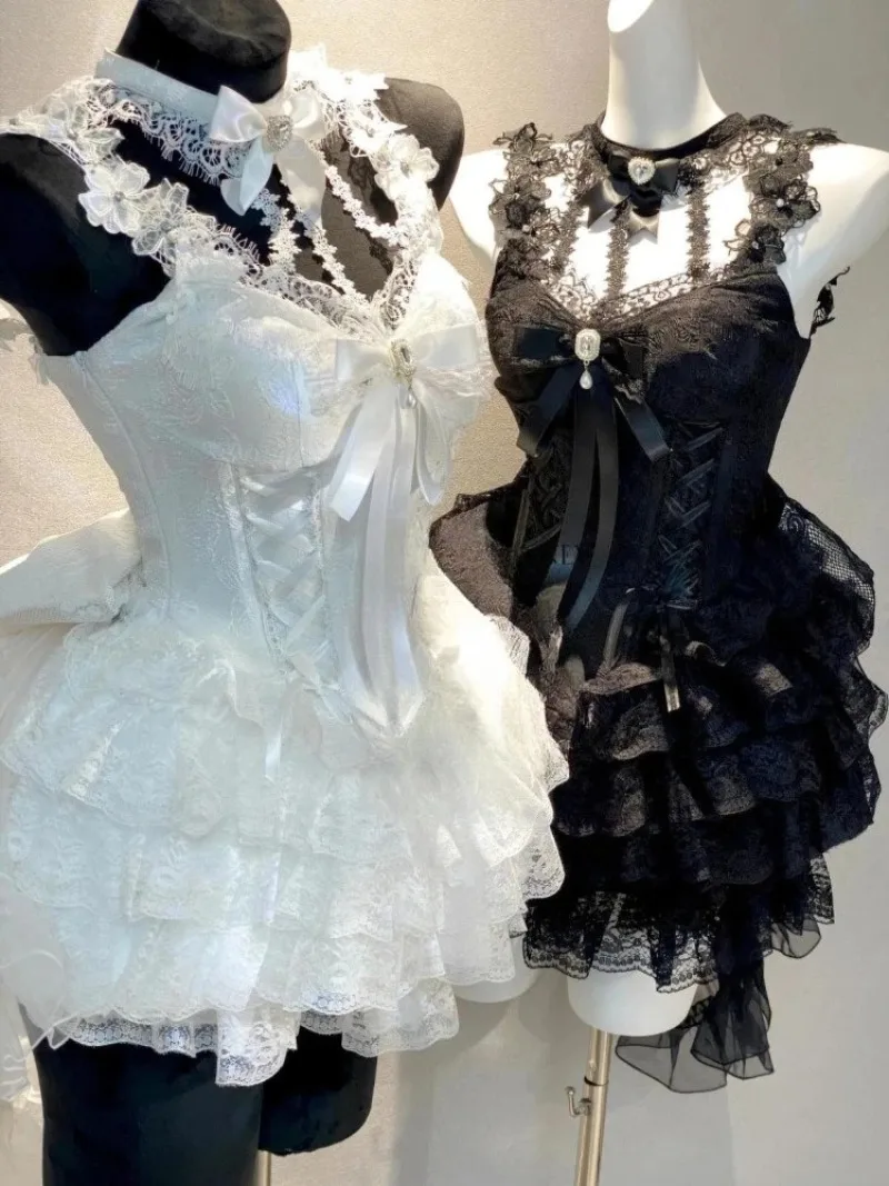 Vestido negro dulce Y2k de verano para mujer, ropa informal, vestido japonés Kawaii, ropa de fiesta de noche, prendas de vestir elegantes Vintage, novedad