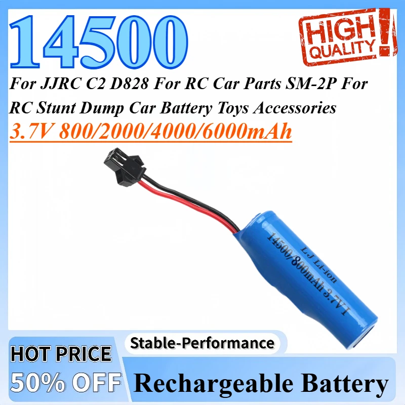 

3.7V 800/2000/4000mAh 14500 Lipo Battery For JJRC C2 D828 For RC Car Parts SM-2P For RC Stunt Dump Car Battery Toys Accessories