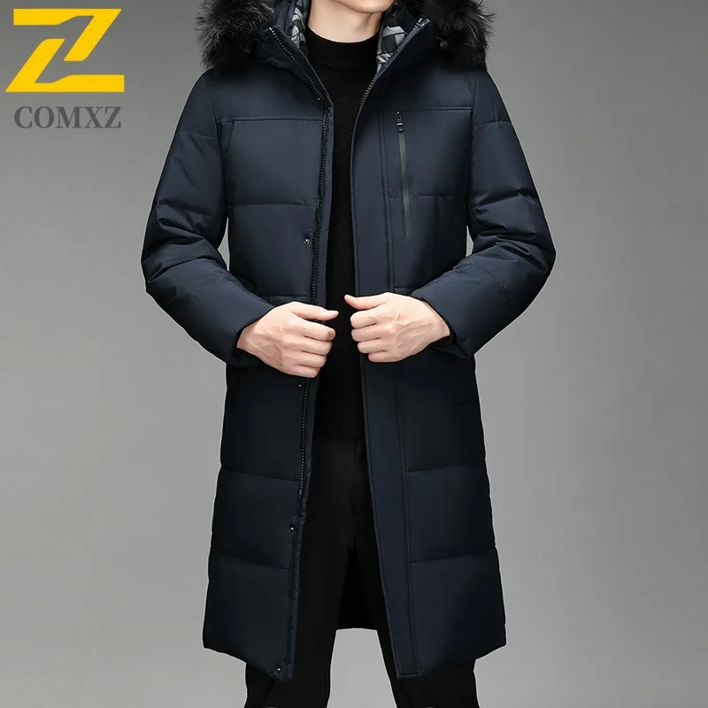 Maxbarley 2025 Winter Warm Puffer Coat Men Luxury Thick Fur Collar Hooded White Duck Down Padding Coat Snow Ski Long Down Jacket