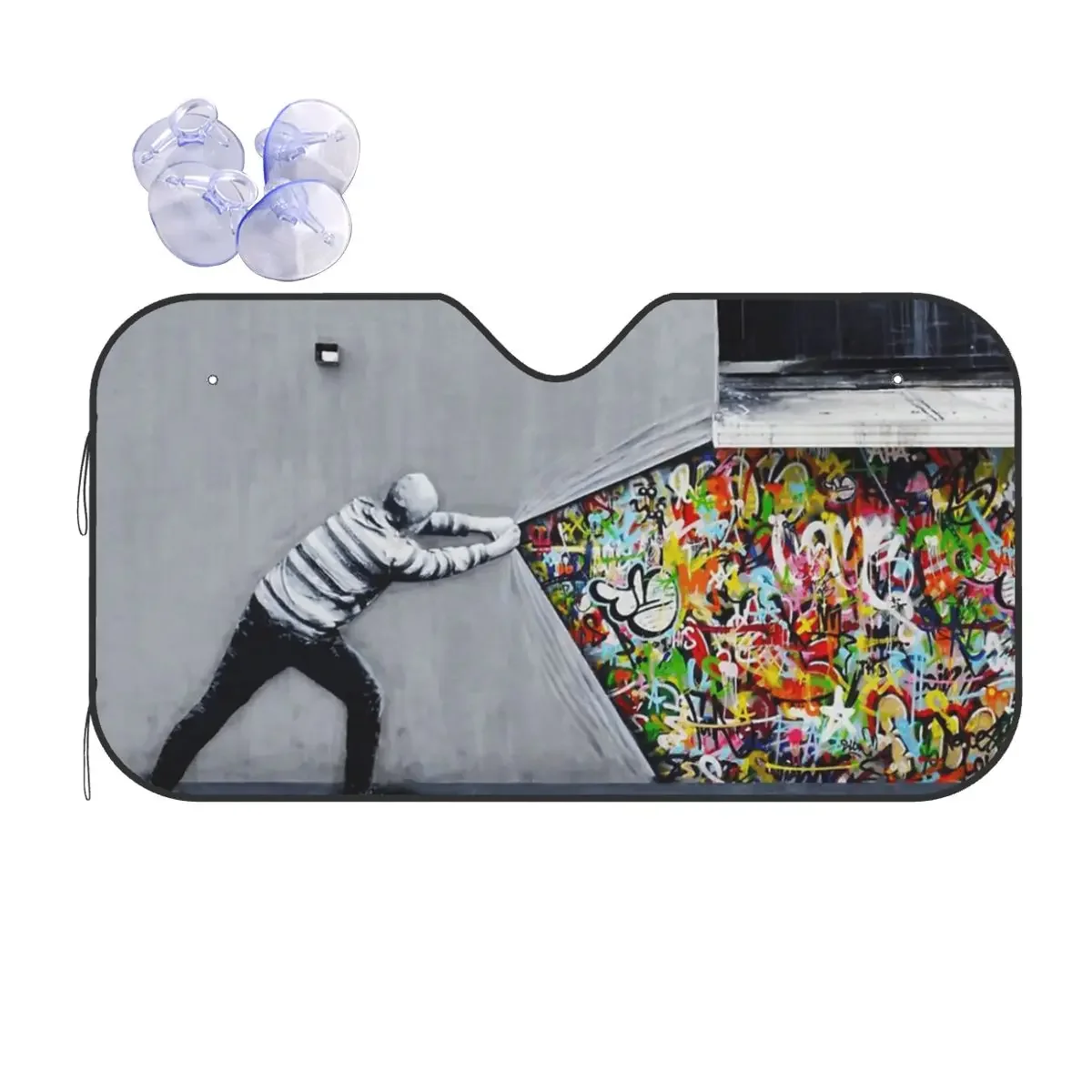 

Banksy Uncovering Windshield Sunsha Graffiti Vintage Car Front Window Visor 70x130cm Sun Visor Car-covers
