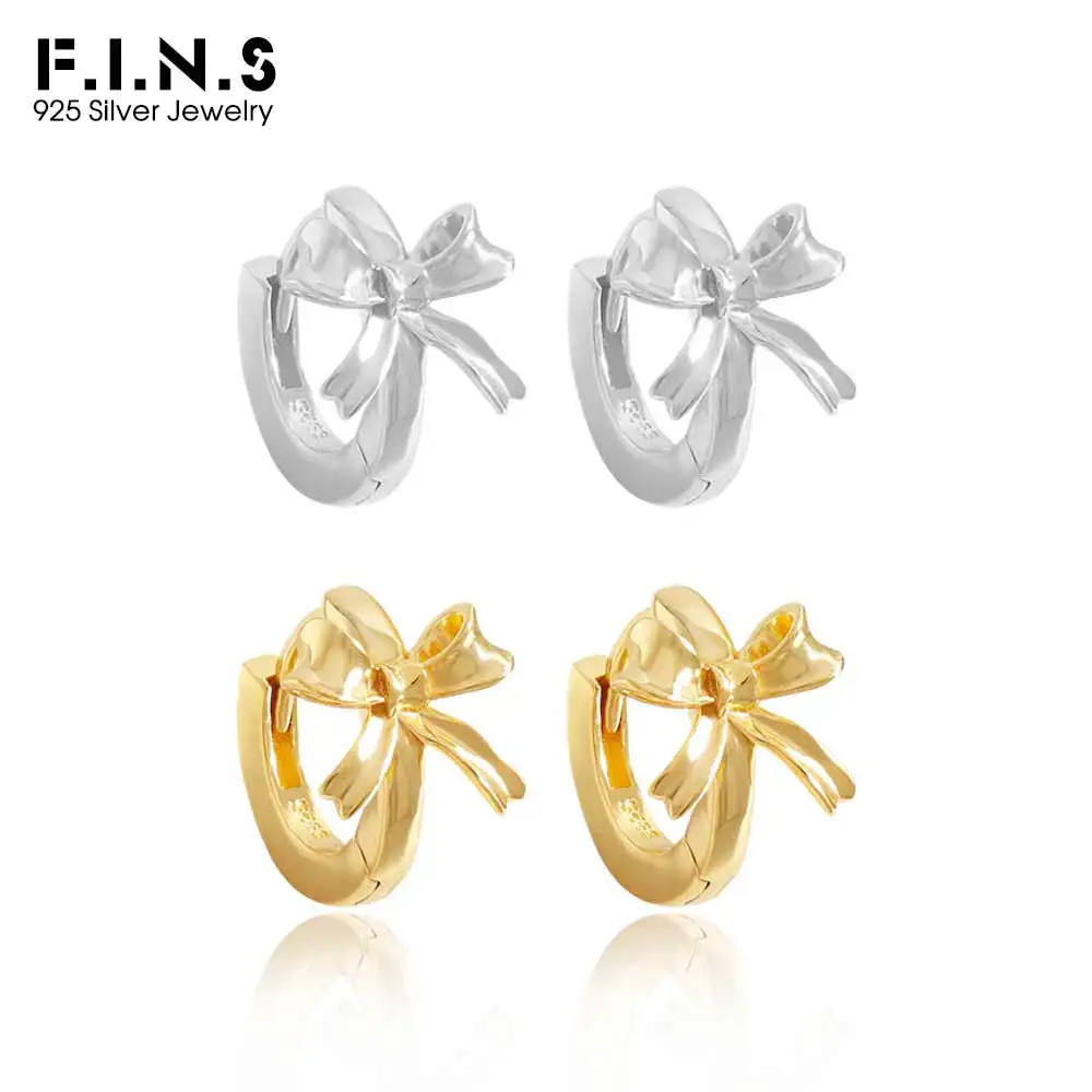 

Серьги-кольца F.I.N.S INS Style с бантом из стерлингового серебра 925 пробы, изысканный пирсинг с бантом, маленькие пряжки для ушей, ювелирные аксессуары