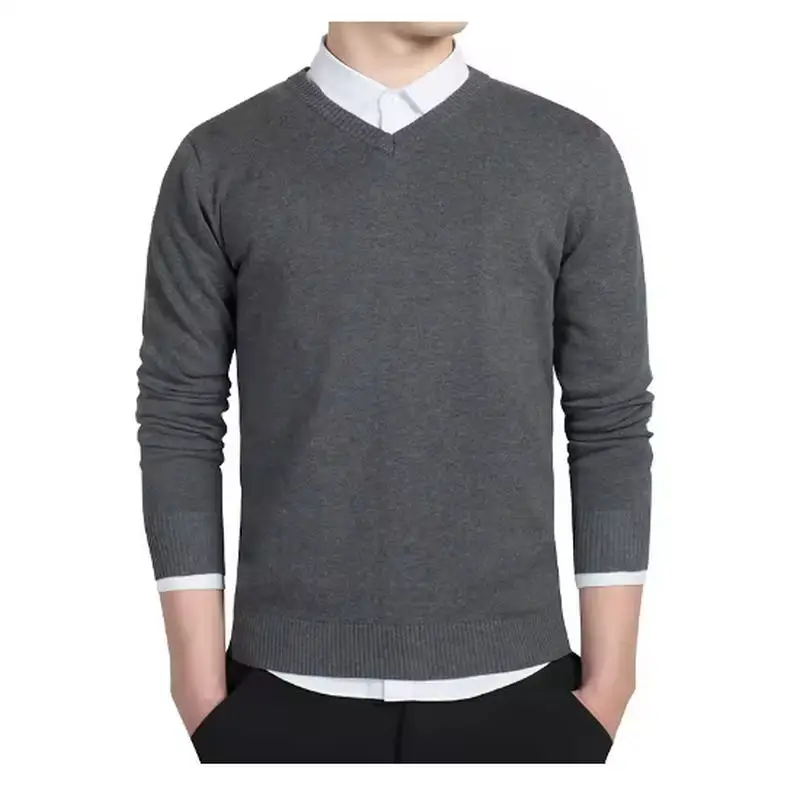 Pullover casual autunno 2025 da uomo, abbigliamento di marca lavorato a maglia in misto cotone con scollo a V da uomo, maglione da uomo aderente e lusinghiero