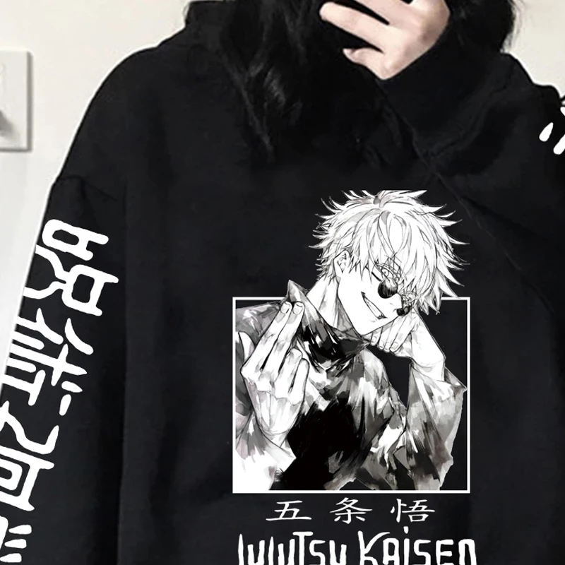 Jujutsu Kaisen-Sudadera con capucha para hombre, Jersey holgado de manga larga con estampado de Gojou Satoru, estilo Hip Hop y Anime, ropa Harajuku