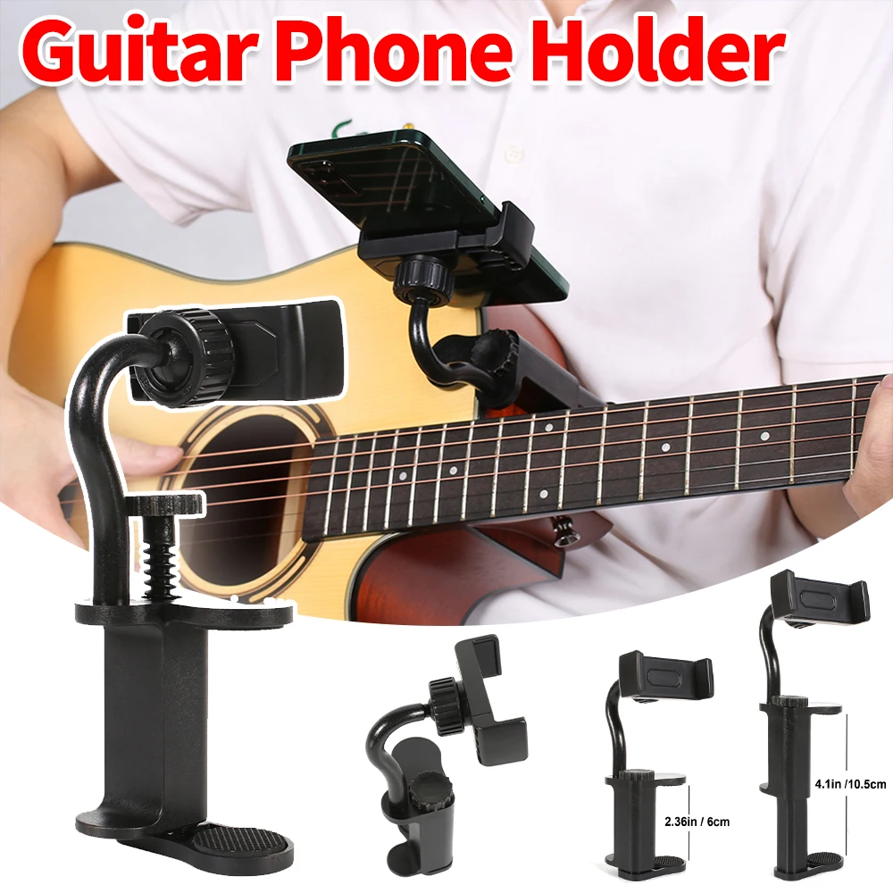 Guitar Phone Holder Hands-Free Adjustable Phone Support Multi-Purpose Guitar Stand Holder for Microphones Stand/Smartphones