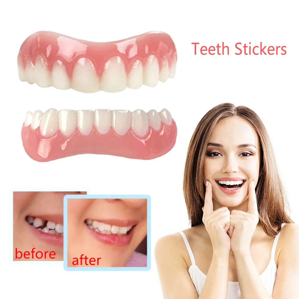 False Teeth Veneer Silicone Top & Bottom Teeth Veneers Temporary Fake Teeth Cosmetic Teeth Denture Fake Tooth Cover