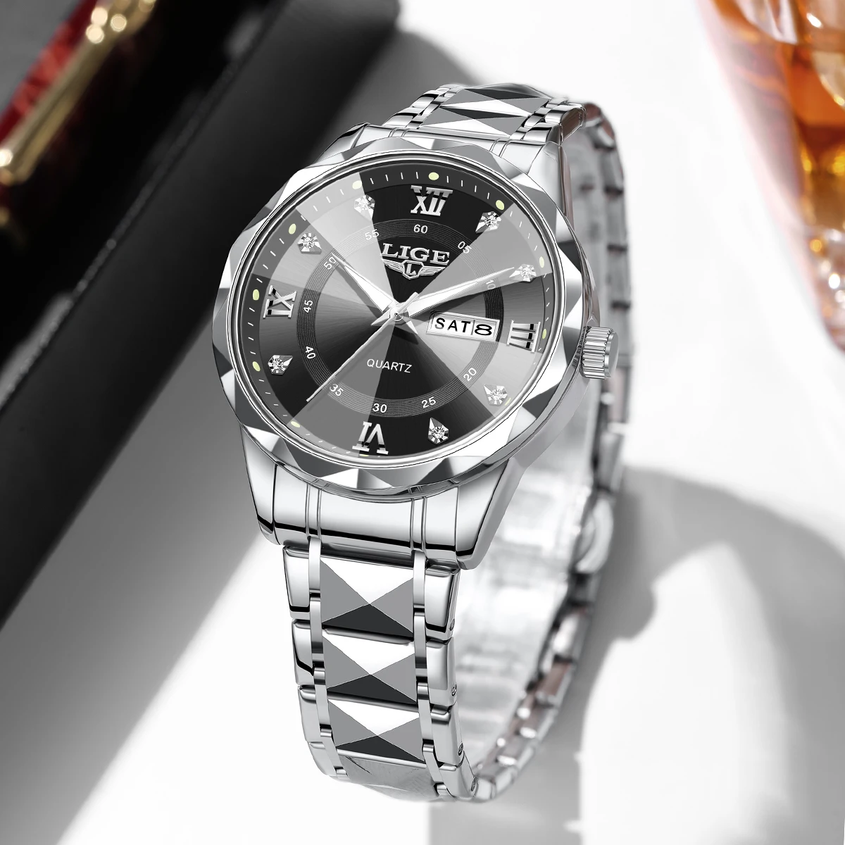 LIGE 남성용 손목시계 비즈니스 정장 야광 남성 스포츠 시계 방수 패션 시계 날짜 표시 고급 쿼츠 시계 남성용+박스