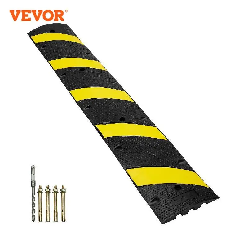 VEVOR 6ft/72\'\' Rubber Speed Hump 2Channel 22000lbs Load Capacity Heavy Duty Traffic Speed Bump for Asphalt Concrete Gravel Roads