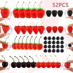 Artificial Fruit Includes Strawberry, Blueberries, Raspberry, Cherry, 52 Pcs