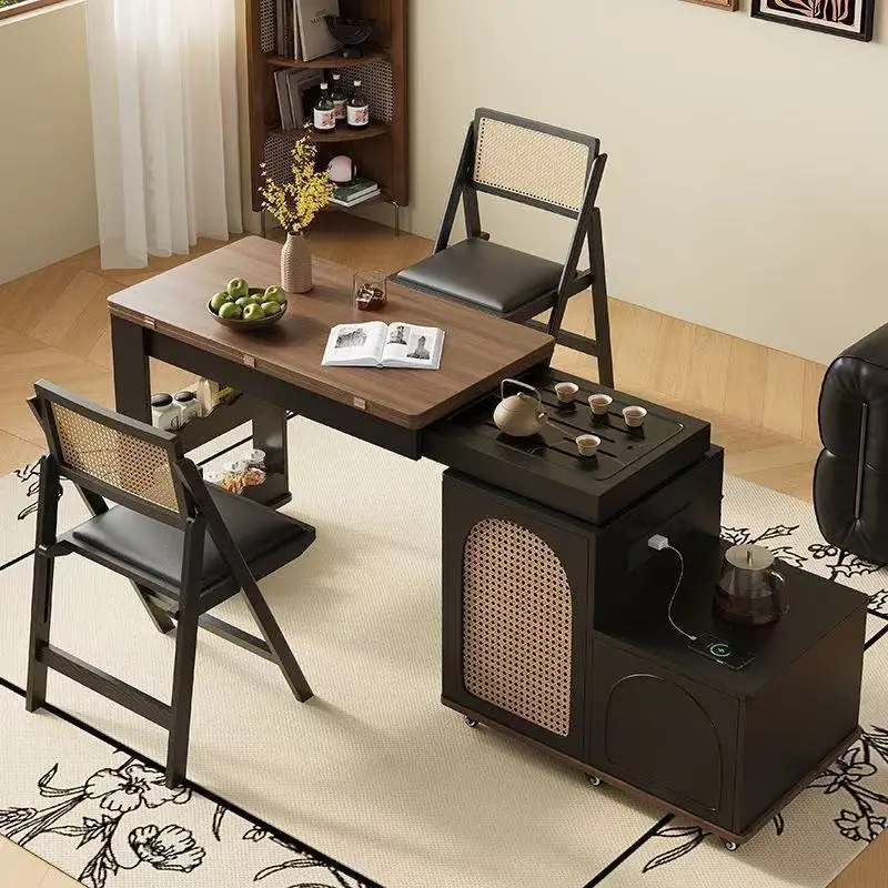 Multifunctional rotating folding mobile tea table household slate tea table telescopic coffee table