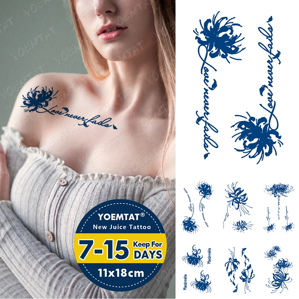 

Blue Lasting Other Side Flower Ink Juice Waterproof Temporary Tattoo Sticker Flower Sexy Transfer Body Art Fake Tatto Men Women