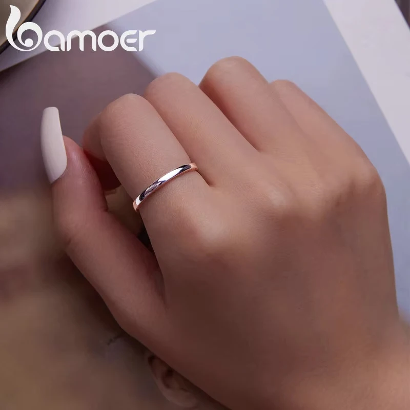 Bamoer Authentic 925 Sterling Silver Simple Ring for Women Fine Jewelry Trendy Sterling Silver Eternity Ring Wedding Gift VSR165