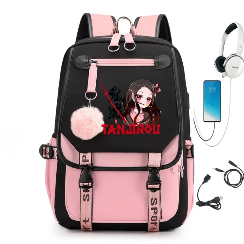 Demon Slayer Kamado Nezuko Backpack Kimetsu No Yaiba Kawaii Schoolbag Girls Boys Cartoon Large Capacity Bookbags for Teenagers