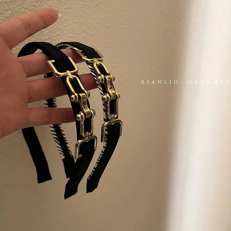 الذهب الأسود الشرير موضة ريترو سلسلة عصابات رأس اكسسوارات شعبية روك العصابات الشعر السيدات غسل الوجه ماكياج أدوات هيرباند الثابتة