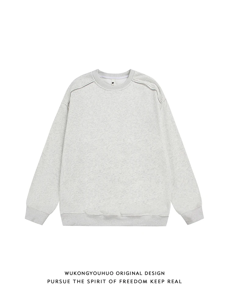 

European and American Shoulder Zipper Crew Neck Fleece Sweater Men's Trendy Brand Loose Couple Casual Bottoming Shirt