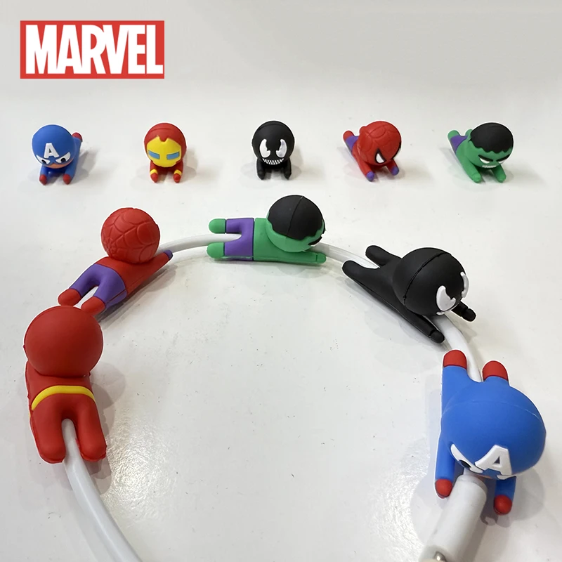 

Marvel Charger Cable Protector Cover Lie Down Model Spider Man Captain America Cartoon Usb Data Line Head Protection Accessories