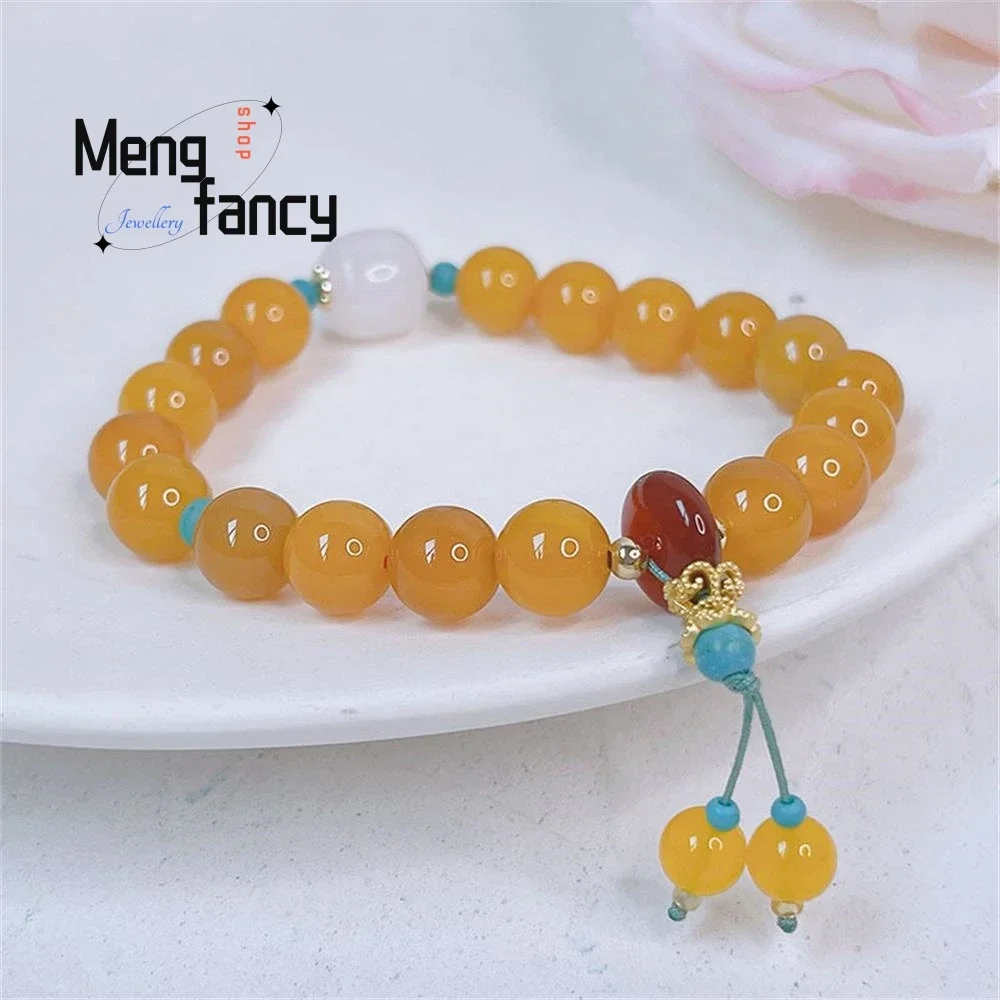 

New Yellow Agate Tassel Hand Bracelet Retro Chinese Style Charm Beaded Hanfu Ornaments Exquisite Luxury Quality Fashion Jewelry