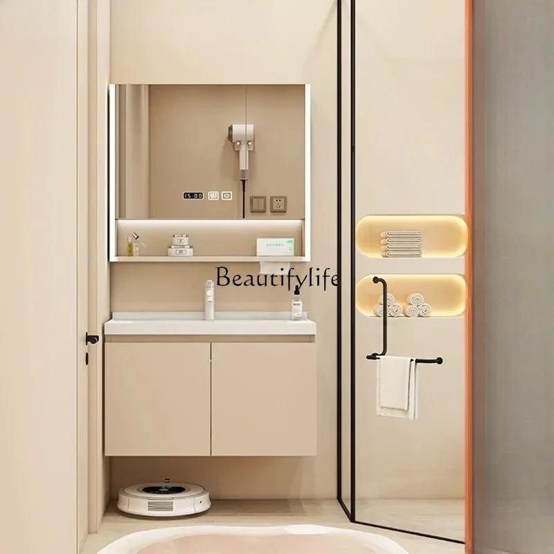 

FG26small apartment bathroom cabinet combination ceramic integrated basin solid wood washing table