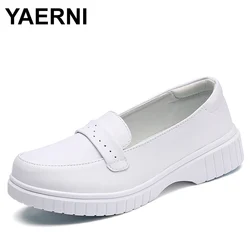 Nurse shoes women's soft soles, thick soles, leather, breathable, lightweight, comfortable, cute, anti-slip white medical shoes