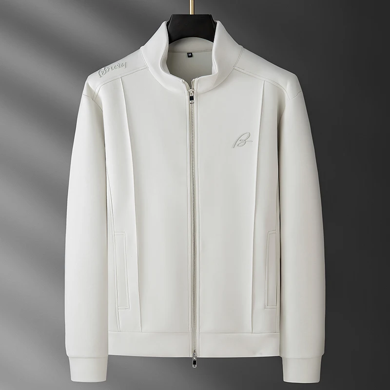 Roupas Masculinas de Alto Padrão Estilo Old Money Italiano 26 Outono/Inverno, Jaqueta Casual com Gola Alta e Logo Bordado em Tecido Air Layer para Hom
