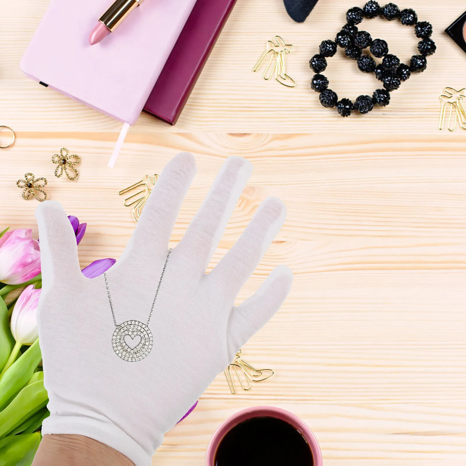 

12Pairs Cotton Hand Covers White Elastic Washable Gloves for Jewelry Inspection Coin Collection Household Use Comfortable