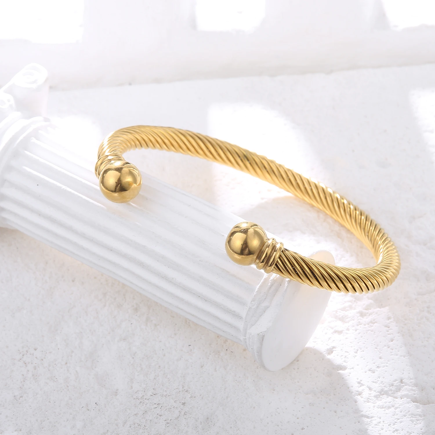 Stainless Steel Twisted Cable Wire Bracelets C-Shaped Adjustable Cuff Bangle Bracelet for Women Girls
