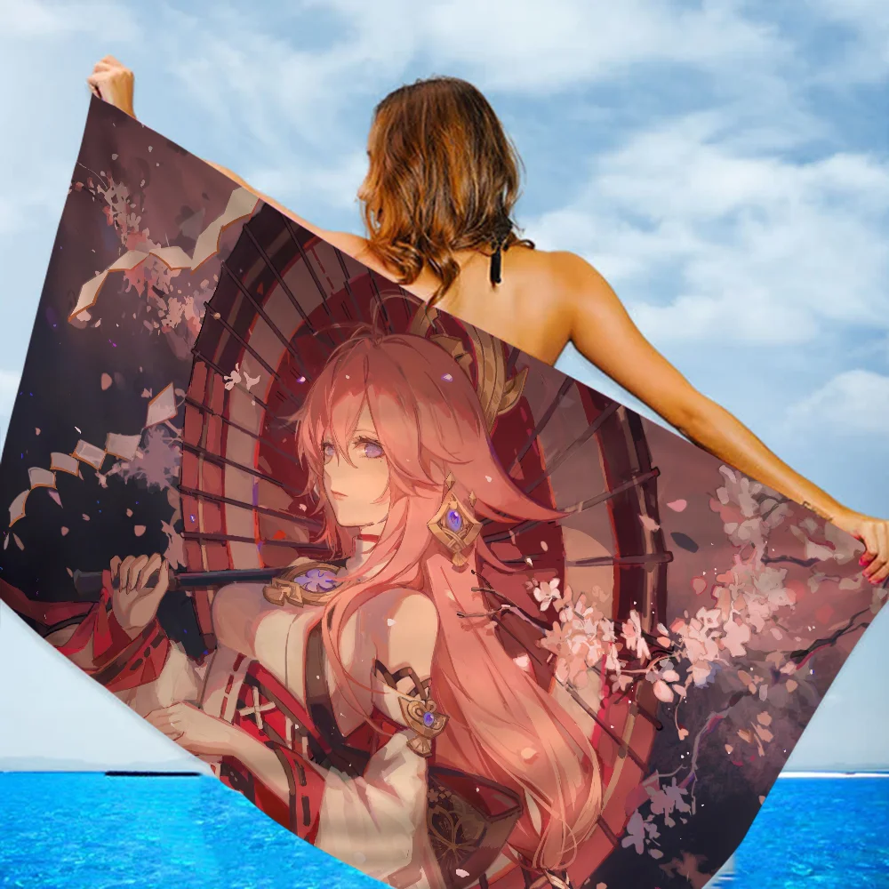 Yae Miko Genshin Impact Big Microfiber Beach Towels Quick Dry Towel Sand Beach Towels Pool Towel for Travel Swim Pool Yoga