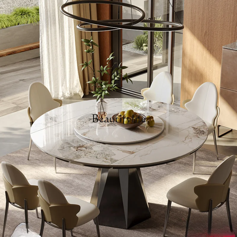 

Light Luxury Modern Stone Plate Dining Table Household Invisible Induction Cooker Retractable Square and round Dual-Use