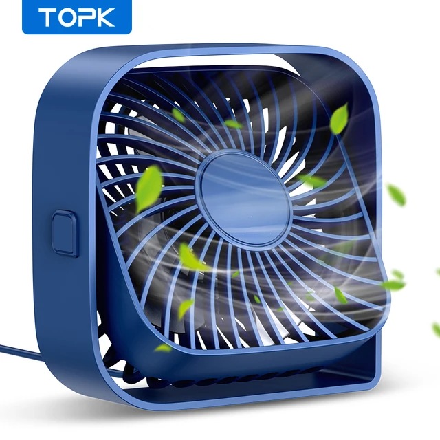 TOPK Mini przenośny wentylator USB Wentylator biurkowy Stół Silny przepływ powietrza i cicha praca 3 prędkości wiatru 360 ° Obrotowe wentylatory stojące do pokoju Home