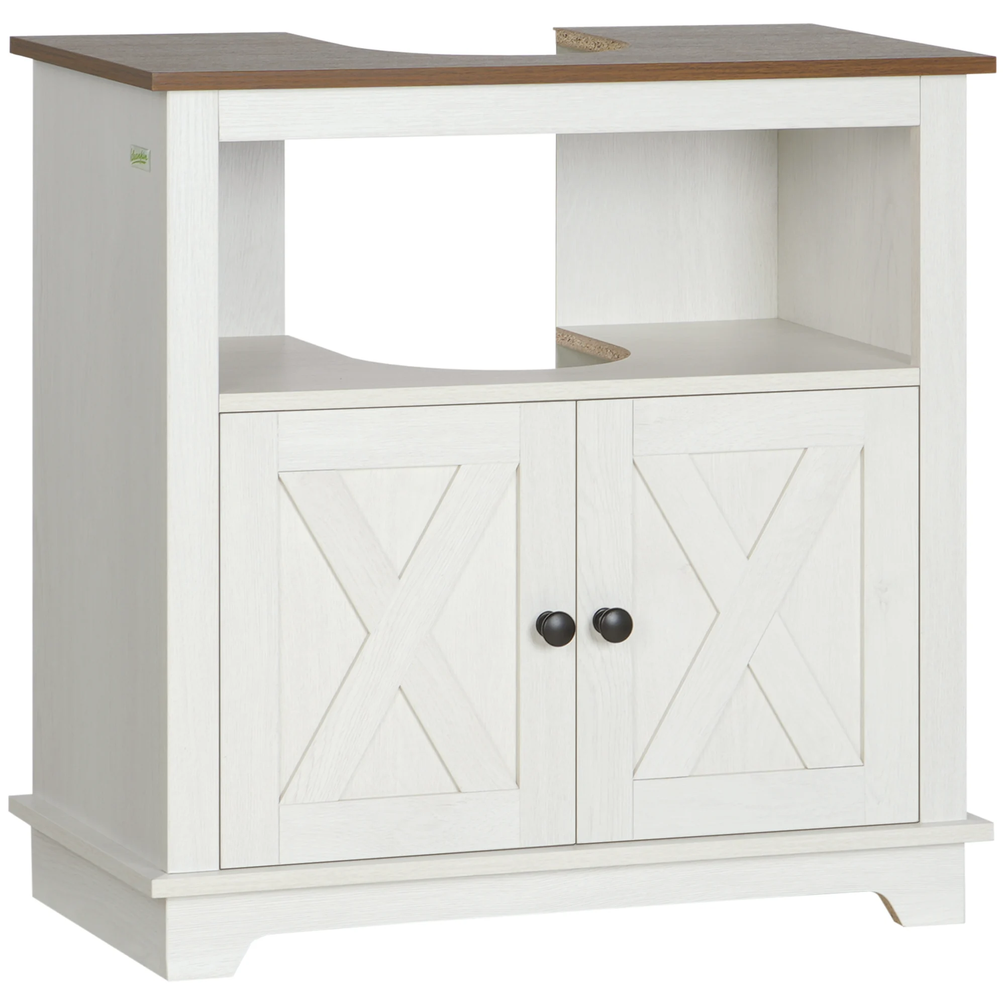 Kleankin underbasin furniture with 2 doors and shelf 60x30x60cm White