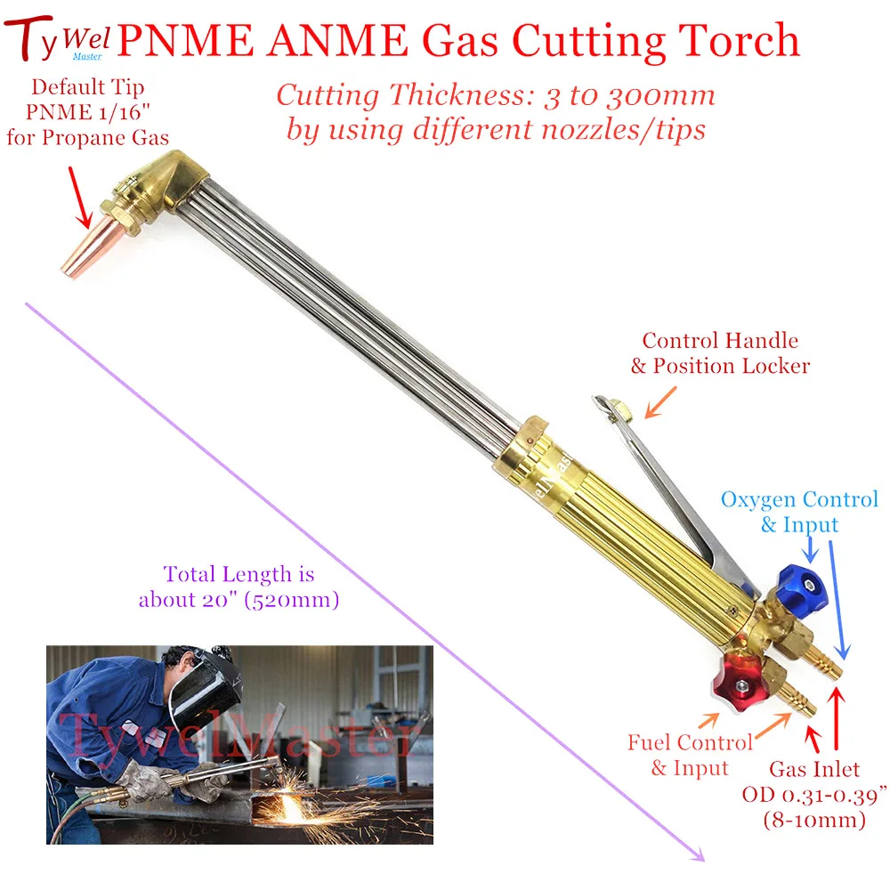 Professional Gas Cutting Torch ANME Acetylene PNME Propane Nozzle Tip BSP NM250 Gas Metal Cutter