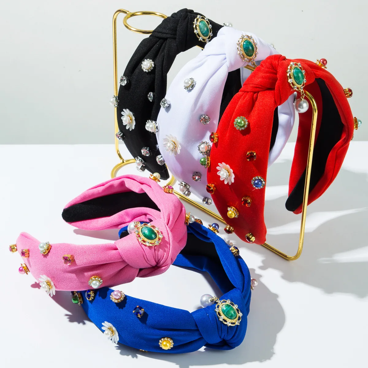 

Colorful Top Knot Hairband Crystal Embellished Headband Festive Party Hair Styling Accessories For Women Girls Fashion