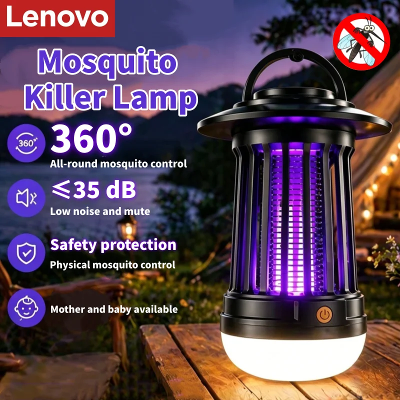 Lâmpada Mata-Mosquitos 2 em 1 Recarregável USB Lenovo, Armadilha Elétrica para Insetos, Luz de Camping ao Ar Livre, LED
