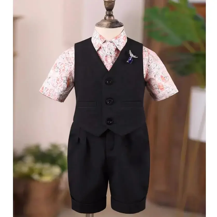 6PCS Summer Children's Formal Prom Suits Wedding Birthday Party Gown Kids Catwalk Piano Performance Boys Blazer Sets A3850