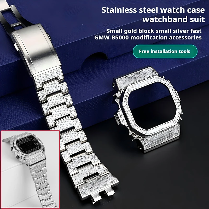 Stainless steel WatchBand Case Accessories For Casio G-SHOCK GMW-B5000 Gmw b5000 Strap Men Modified bezel Watch strap Bracelet