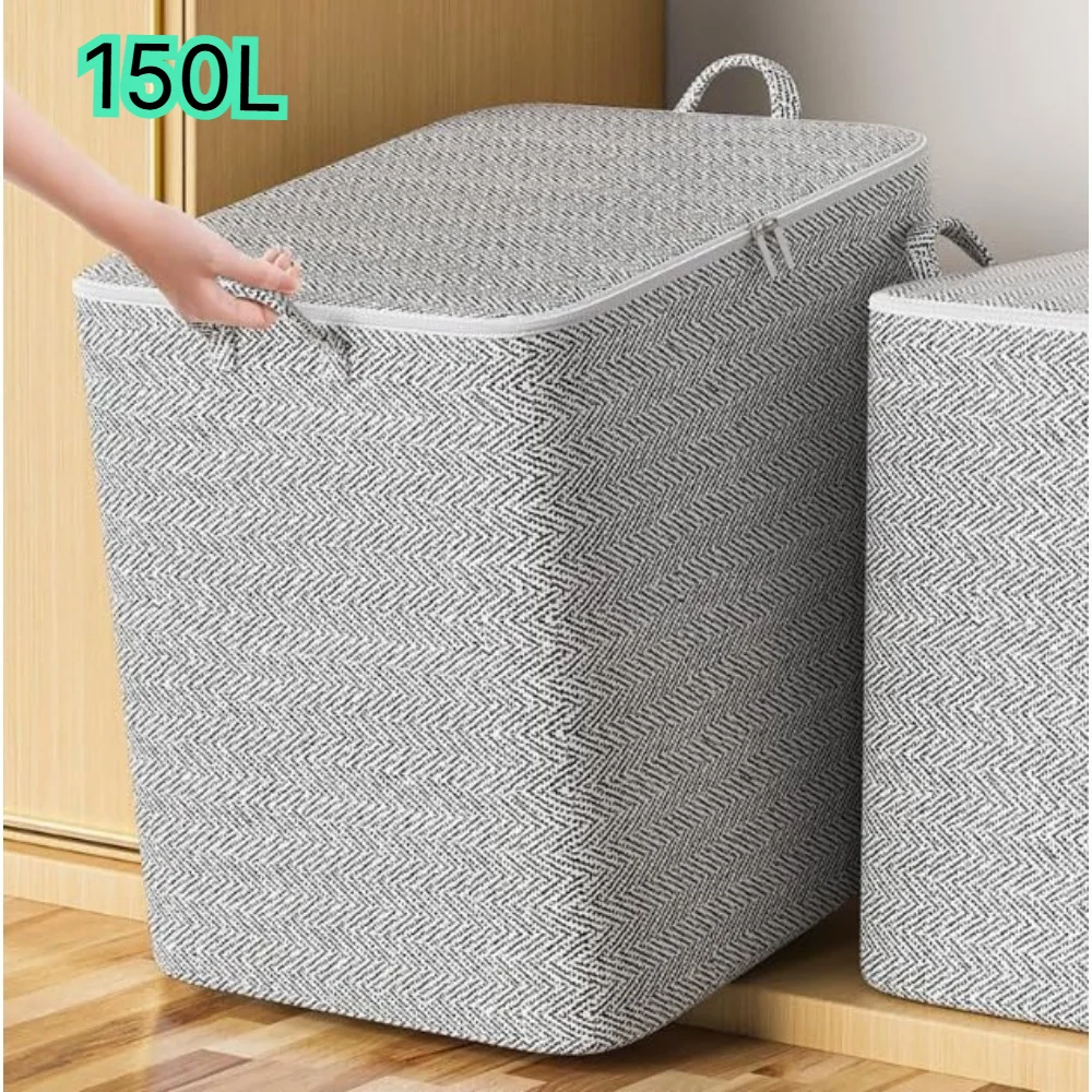 150L Fabric Storage Bin with Handles Foldable Storage Basket Organizer for Bedroom Closet Clothes Toys Laundry Home Storage Box