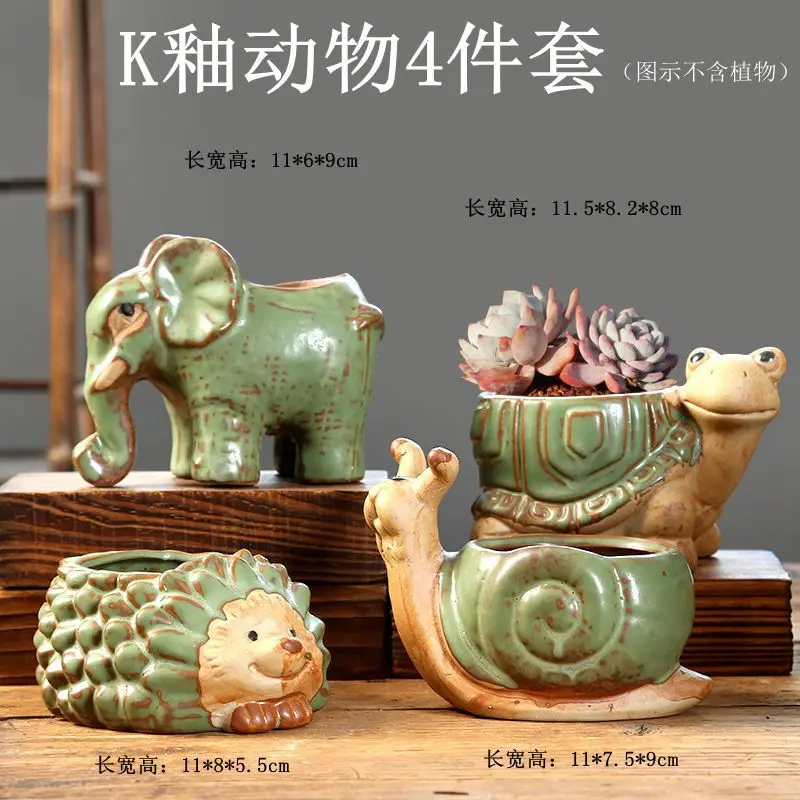 Mini Fresh Animal Shaped Ceramic Succulent Planter, Cute Cartoon Flower Pot for Desktop Garden