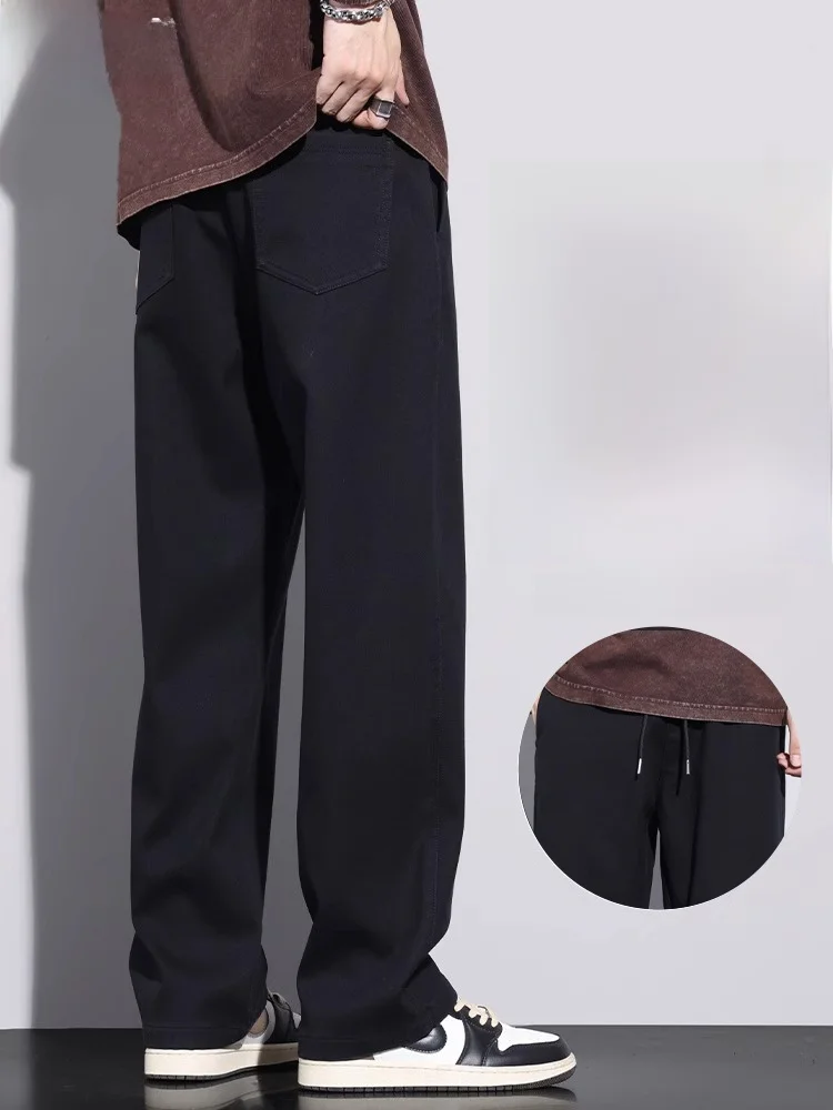

Men's Comfortable Straight Leg Casual Pants Loose Wide Leg Long Trousers American Retro Sle Faionable Urban Cotton Blend