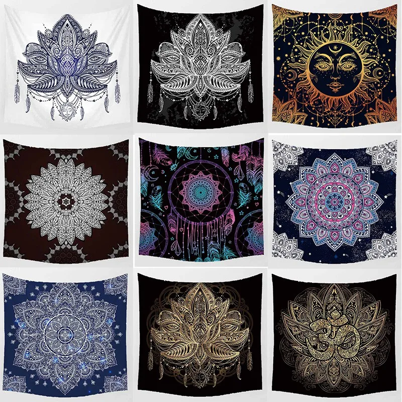 Home Decor Beauty Purple Mandala Lotus Yellow Sun Wall Art Tapestry Blanket     Hanging 230x180cm