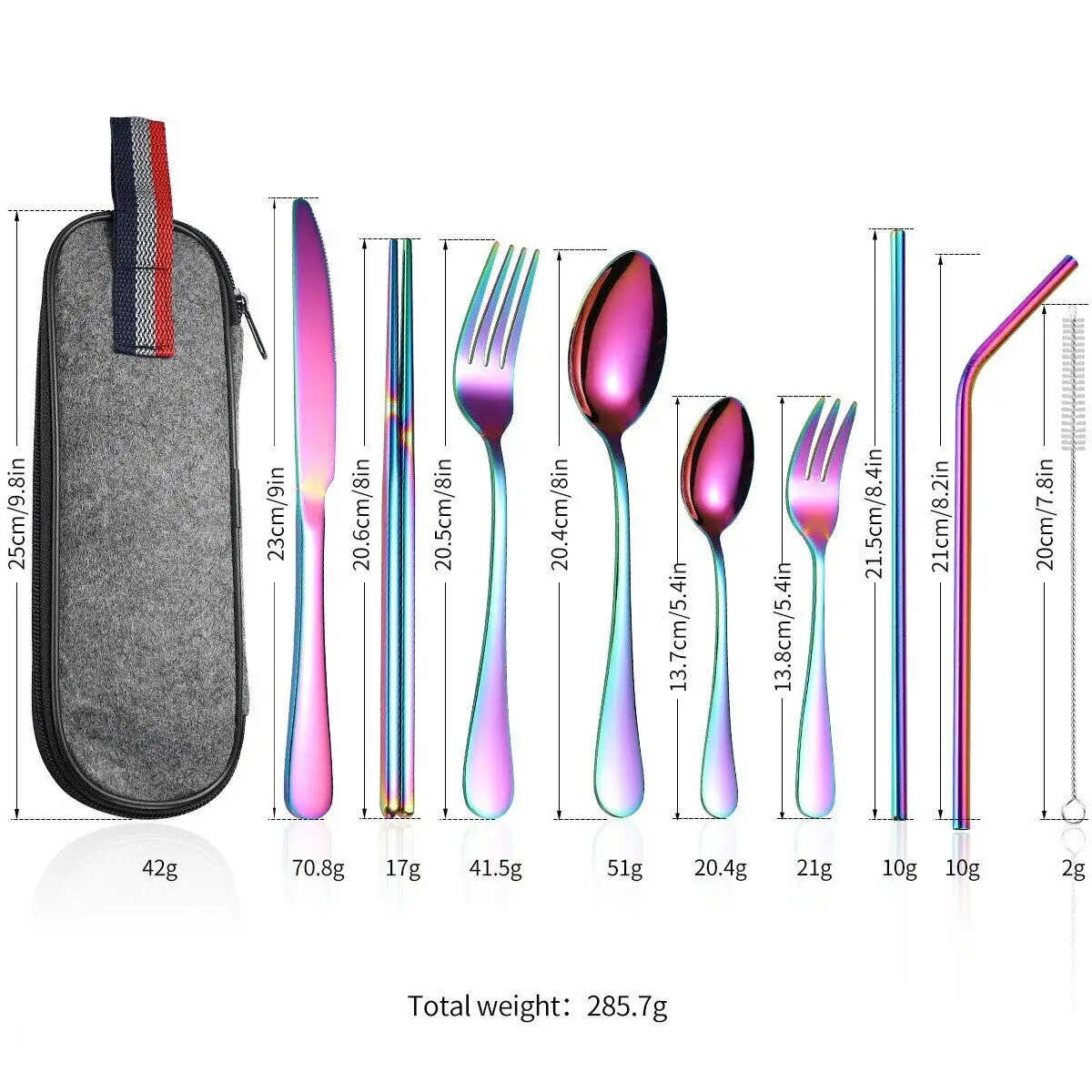 9Pcs/set Tableware Camp Cutlery Set Reusable Travel Utensils Set with stainless steel Spoon Fork Chopsticks Straw Portable Case