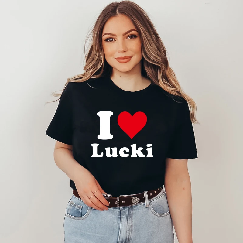 

I Love Heart Lucki Cotton Short Sleeve Women T Shirts Y2k Summer Fashion Graphic Tees Harajuku Fans Gift Vintage Clothes Femme