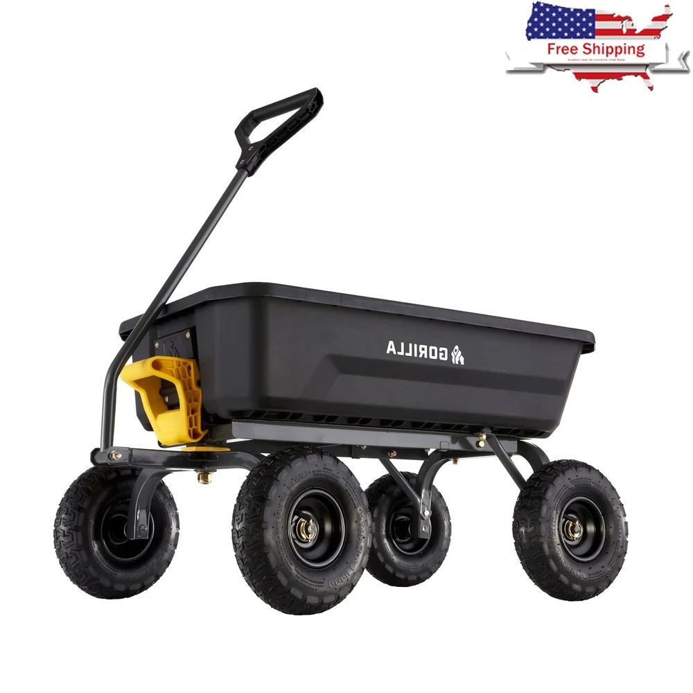 

4 Cu Ft Poly Garden Dump Cart 600 lbs Capacity Pneumatic Tires Zero Turn Steering Easy Unload Heavy Duty Garden Hauler