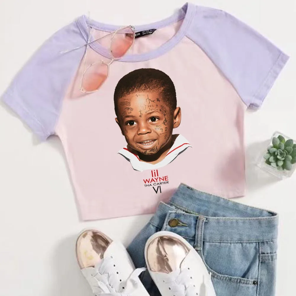 ليل واين ثا كارتر المحاصيل القمم تي شيرت الفتيات أزياء المرأة س الرقبة قصيرة الأكمام المشجعين هدية تي شيرت #2