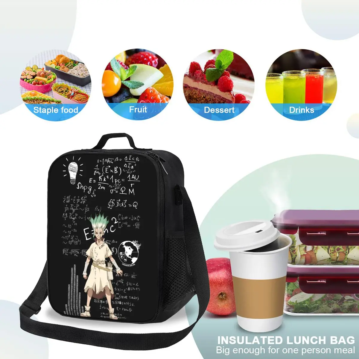 Senku Ishigami Dr Stone Apan أنيمي معزول حقيبة الغداء للنساء الأطفال المحمولة صناديق الطعام صندوق غداء حراري حمل