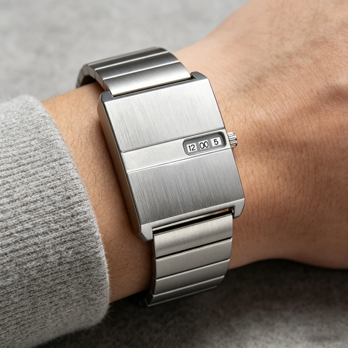 New Minimalist Square Jump Hour Watch No Hands Waterproof Stainless Steel Unique Digital Quartz Wristwatches for Men Women Gifts