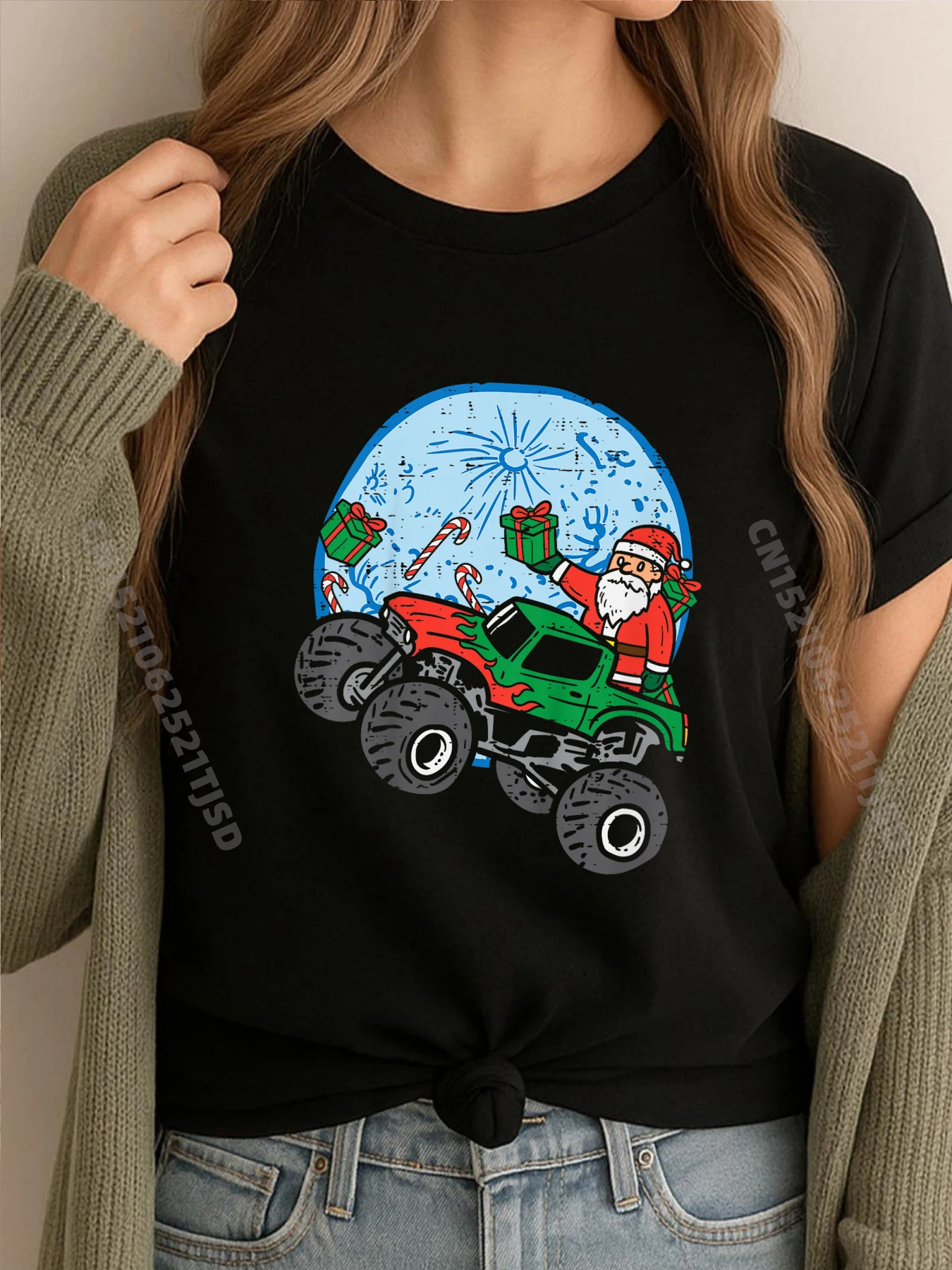 

Детская зимняя рождественская футболка большого размера с Санта-Клаусом и монстром для малышей, женская классическая мужская одежда