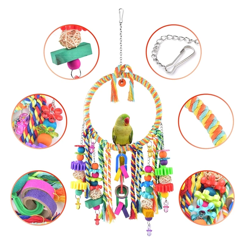 Bird Cage Toy Ring Perch Colorful Beads Plastic Chew Reducing Boredom Dropship