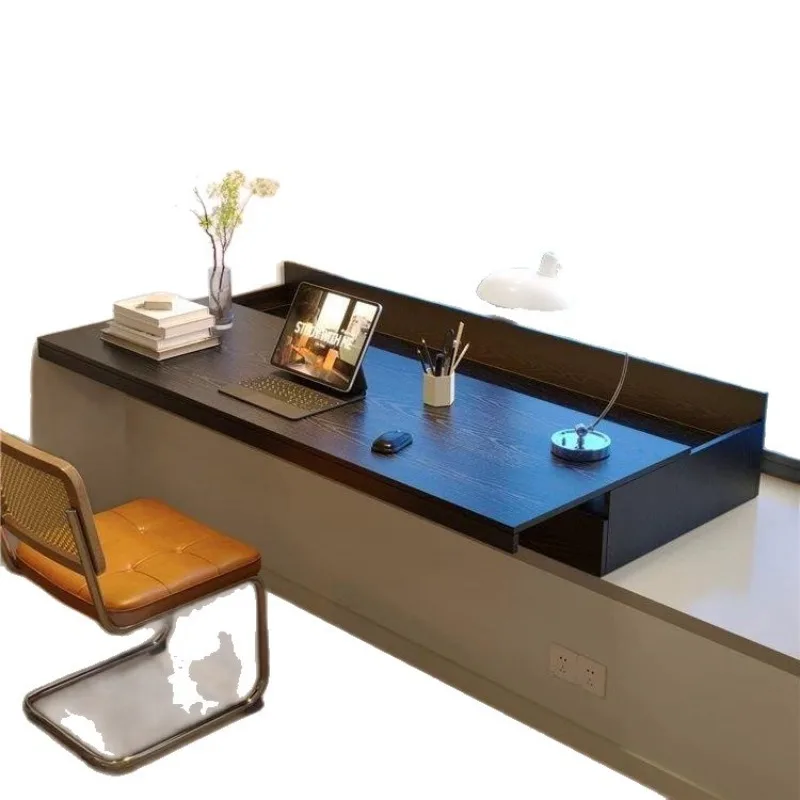 All solid wood desk with bay window, pull-out retractable desktop, bedroom window sill, learning computer desk
