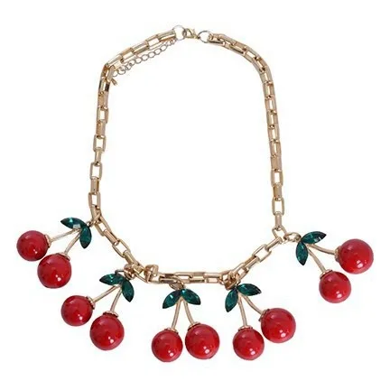 Stylish Statement Jewelry Set with 10 Big Red Cherry Pendant Choker for Women  Collar Bib Necklace Party Accessories