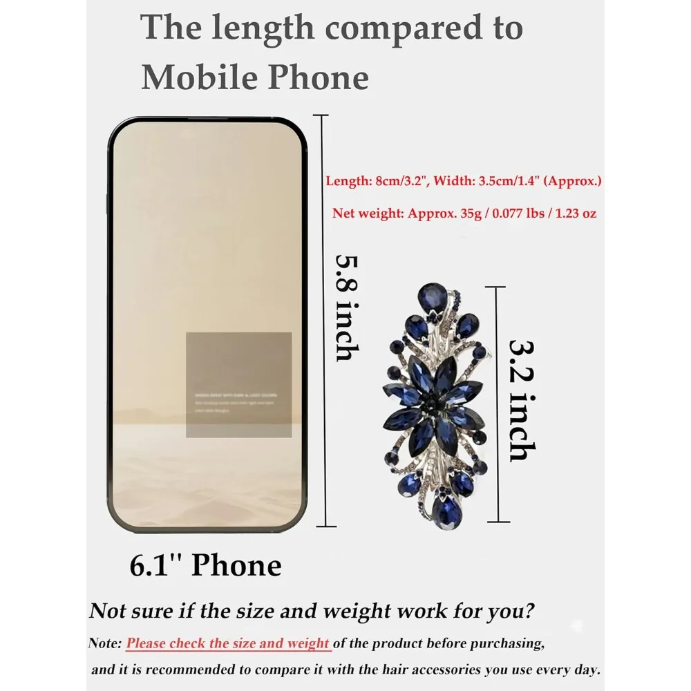 مشبك مشبك شعر على شكل زهرة فاخرة بتصميم مجوهرات من حجر الراين، أيضًا هدايا عيد الأم المثالية للأم (أزرق داكن)